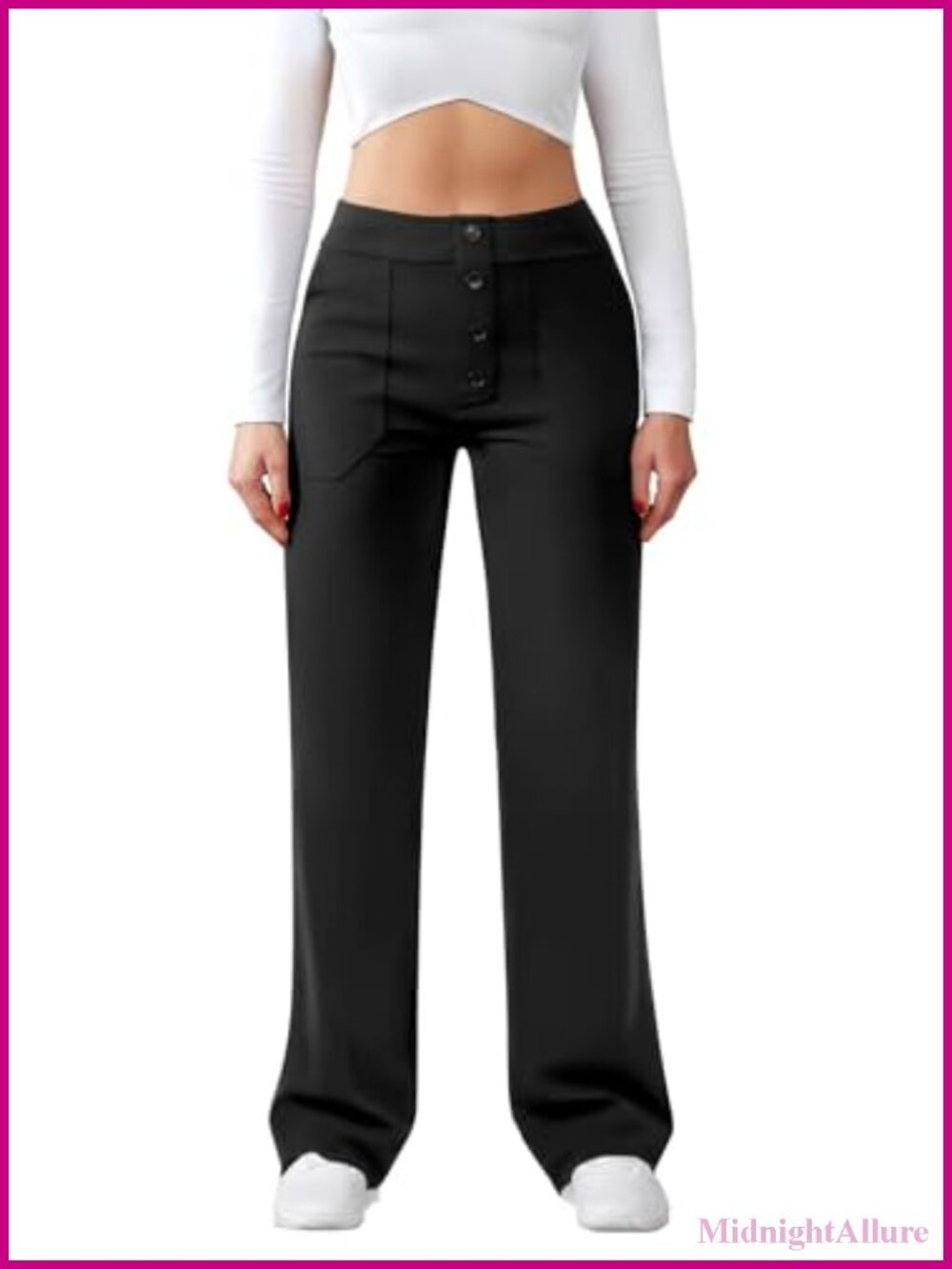 High Waist Straight Leg Stretch Pants with Pockets